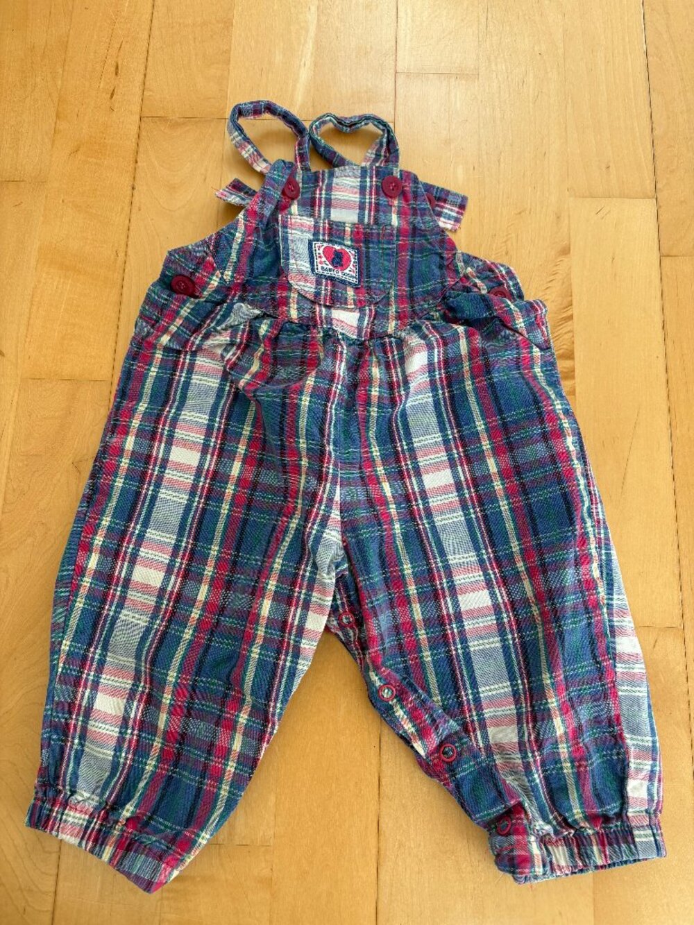 Vintage OshKosh B'gosh Vestbak Overalls 18 months Plaid Blue Boy Girl 90s USA Ma